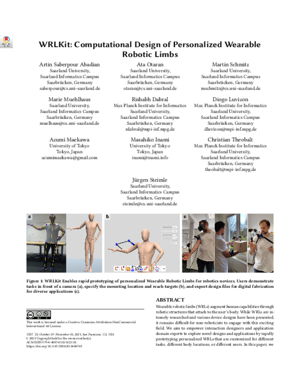 (PDF) Computational Design of Personalized Wearable Robotic Limbs