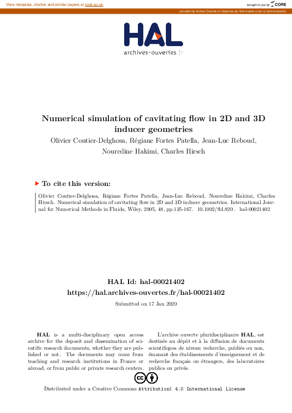 (PDF) Numerical simulation of cavitating flow in 2D and 3D inducer ...