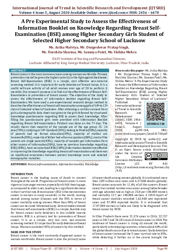 (PDF) A Pre Experimental Study to Assess the Effectiveness of ...