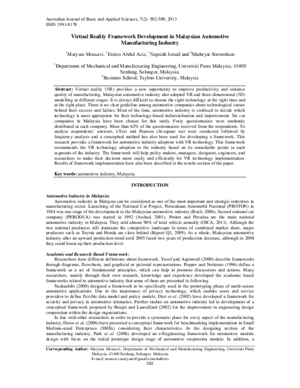 (PDF) Virtual Reality Framework Development in Malaysian Automotive ...
