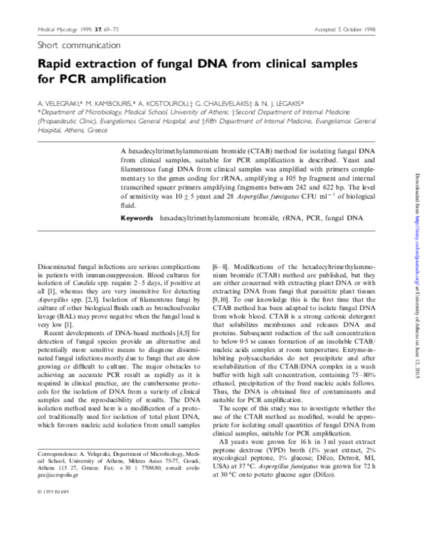 (PDF) Rapid extraction of fungal DNA from clinical samples for PCR ...