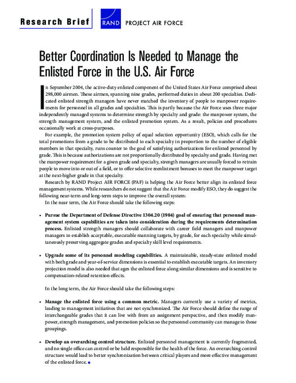 (PDF) Better Coordination Is Needed to Manage the Enlisted Force in the ...