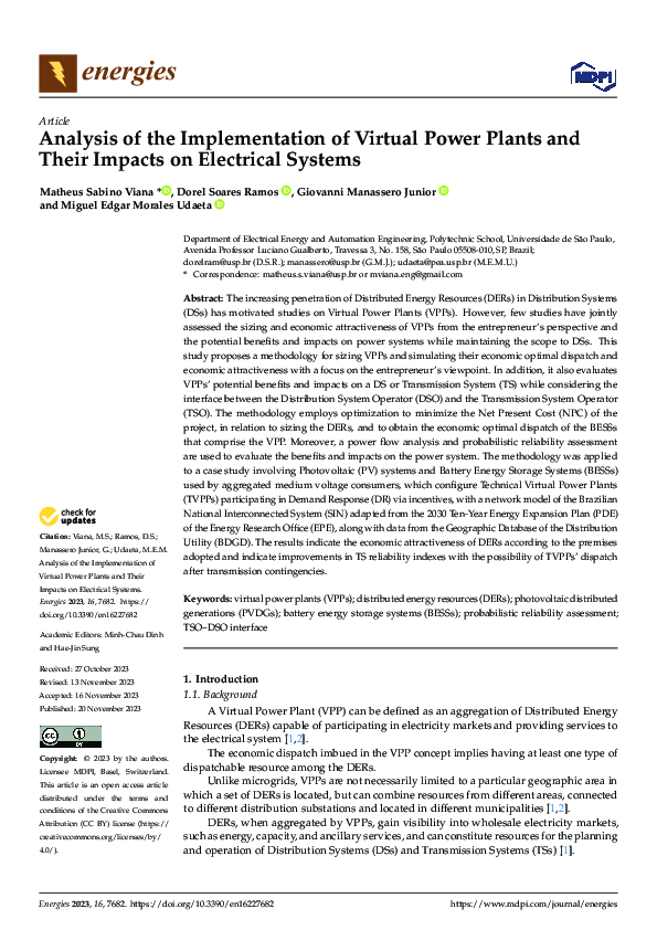 (PDF) Analysis of the Implementation of Virtual Power Plants and Their ...
