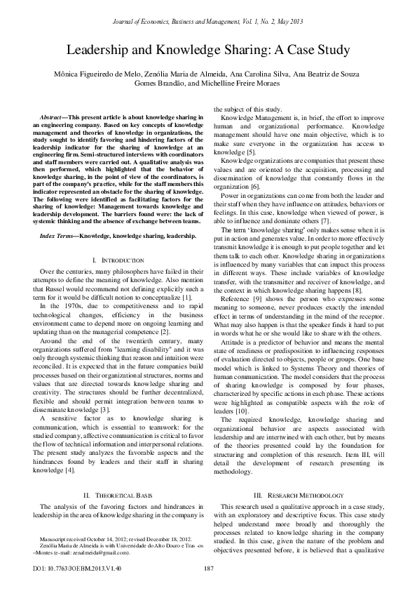 (PDF) Leadership and Knowledge Sharing: A Case Study
