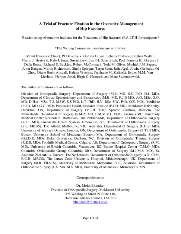 (PDF) Fracture fixation in the operative management of hip fractures ...