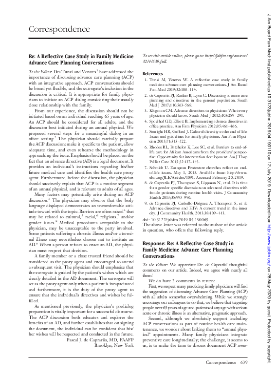 (PDF) Response: Re: A Reflective Case Study in Family Medicine Advance ...