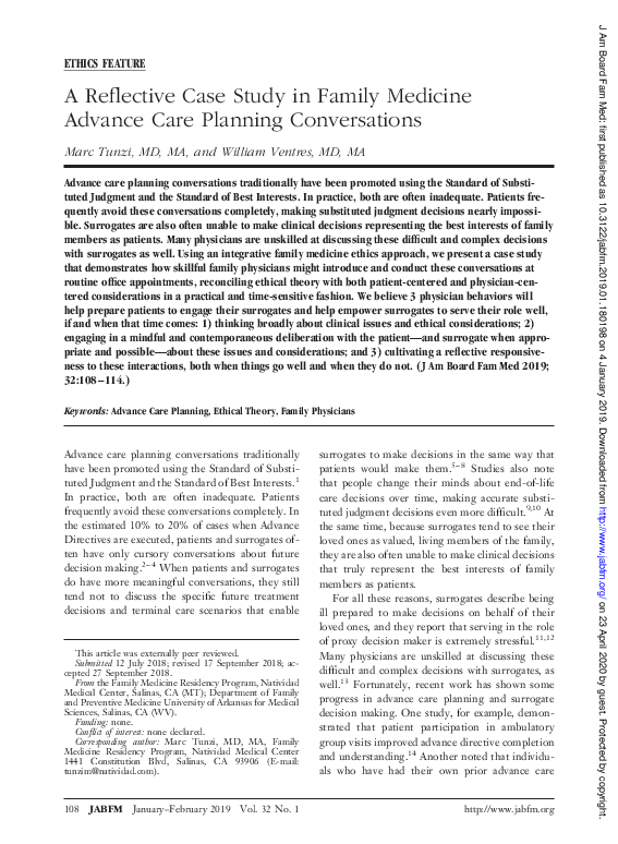 (PDF) A Reflective Case Study in Family Medicine Advance Care Planning ...
