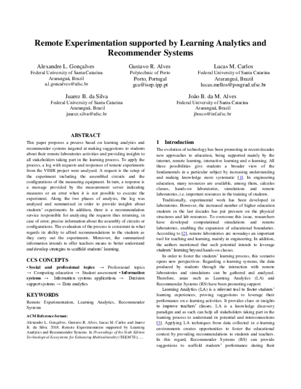 (PDF) Remote Experimentation supported by Learning Analytics and ...