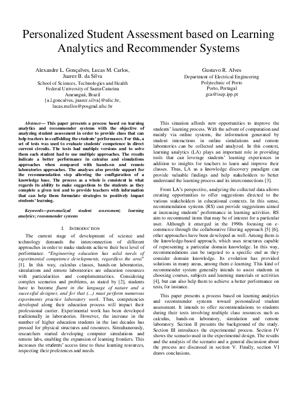(PDF) Personalized Student Assessment based on Learning Analytics and ...