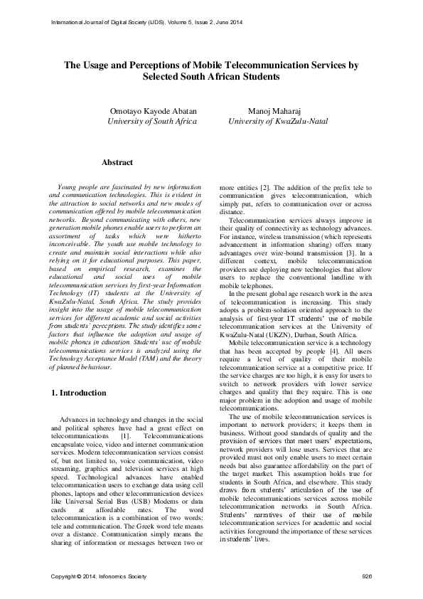 (PDF) The Usage and Perceptions of Mobile Telecommunication Services by ...