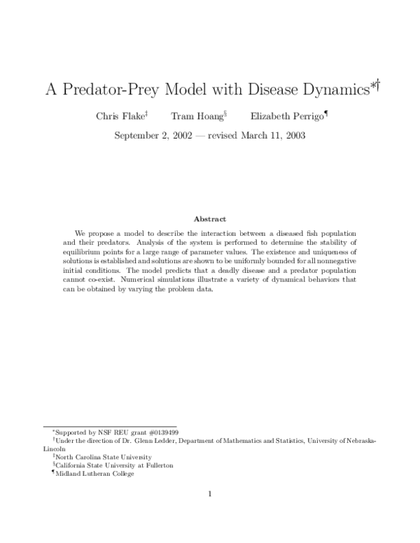 (PDF) A Predator-Prey Model with Disease Dynamics y
