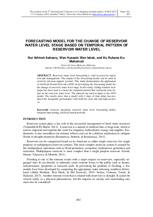 (PDF) Forecasting model for the change of reservoir water level stage ...