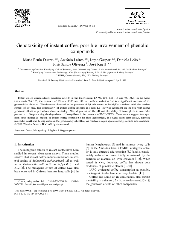 (PDF) Genotoxicity of instant coffee: possible involvement of phenolic ...