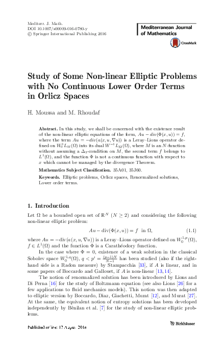 (PDF) Study of Some Non-linear Elliptic Problems with No Continuous ...