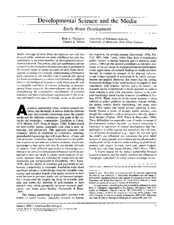 (PDF) Developmental science and the media: Early brain development