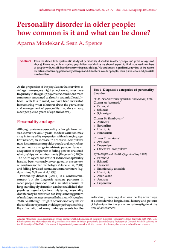 (PDF) Personality disorder in older people: how common is it and what ...