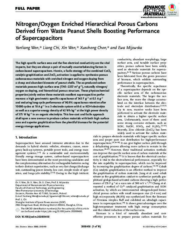 (PDF) Nitrogen/Oxygen Enriched Hierarchical Porous Carbons Derived from ...