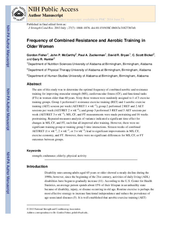 (PDF) Frequency of Combined Resistance and Aerobic Training in Older Women