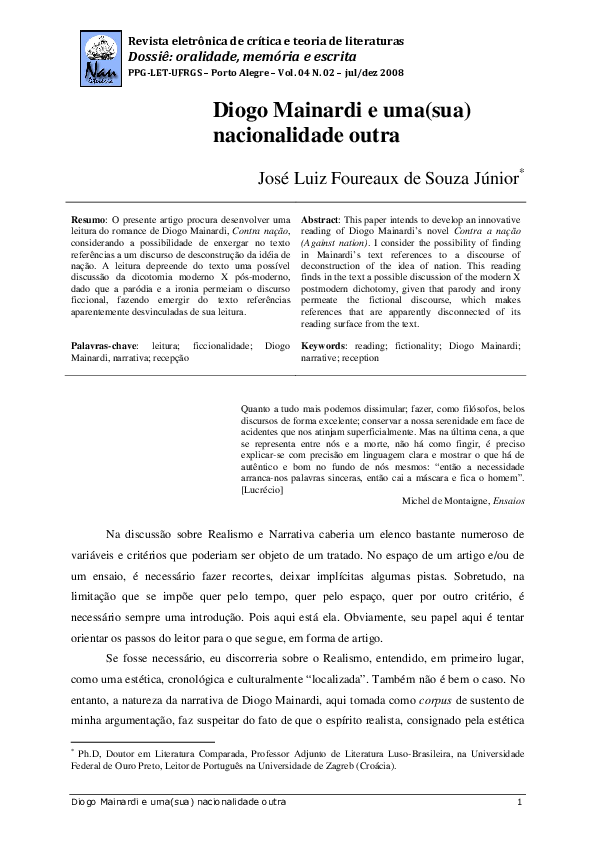 (PDF) Diogo Mainardi e uma(sua) nacionalidade outra
