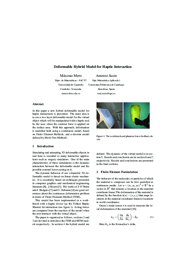 (PDF) Deformable Hybrid Model for Haptic Interaction