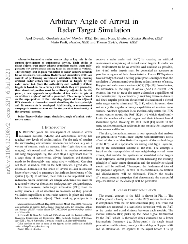 (PDF) Arbitrary Angle of Arrival in Radar Target Simulation