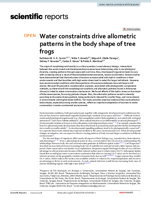 (PDF) Water constraints drive allometric patterns in the body shape of ...