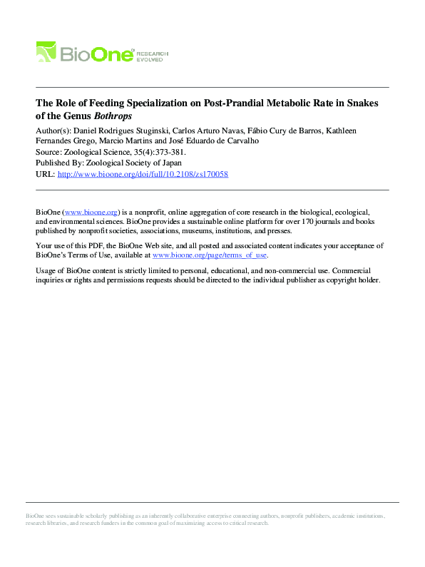 (PDF) The Role of Feeding Specialization on Post-Prandial Metabolic ...
