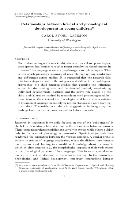 (PDF) Relationships between lexical and phonological development in ...