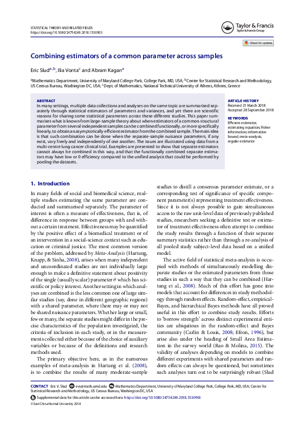 (PDF) Combining estimators of a common parameter across samples