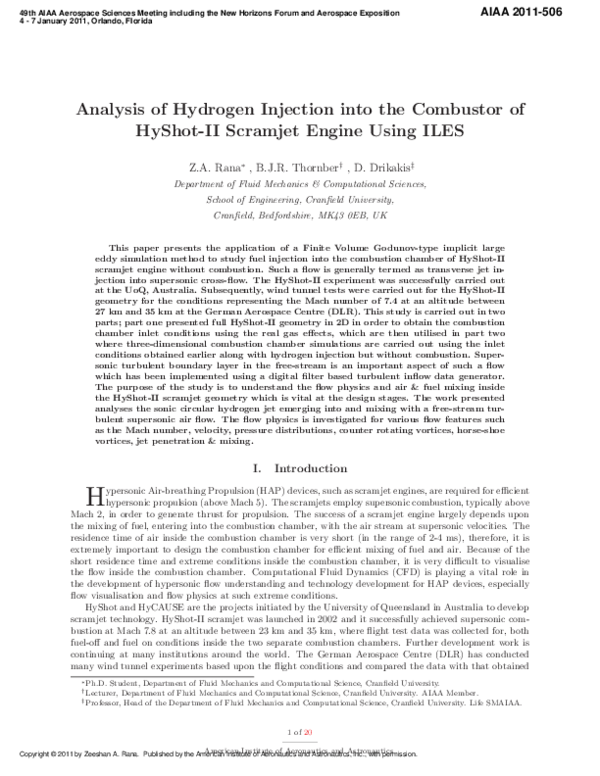 (PDF) Analysis of Hydrogen Injection into the Combustor of HyShot-II ...