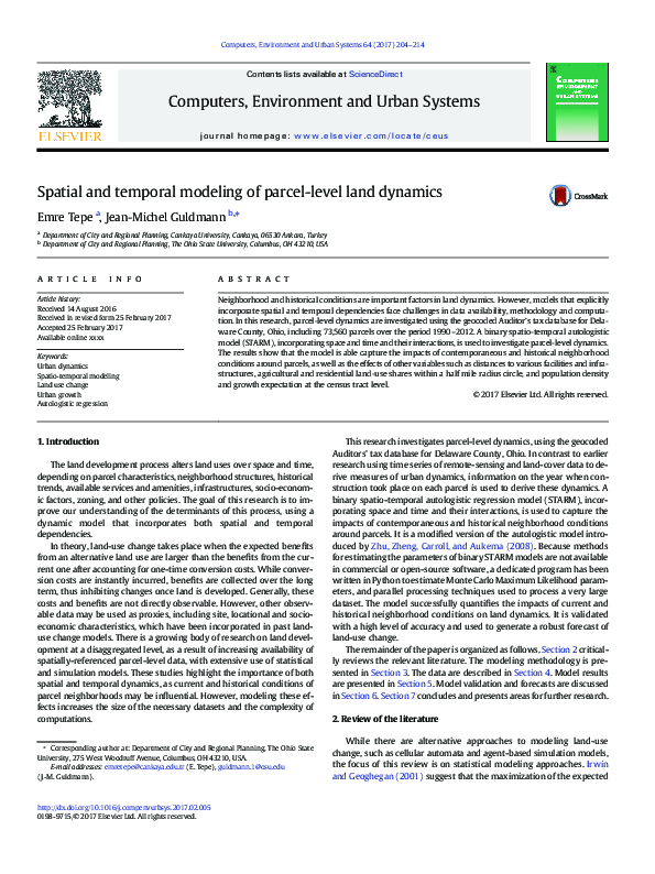 (PDF) Spatial and temporal modeling of parcel-level land dynamics