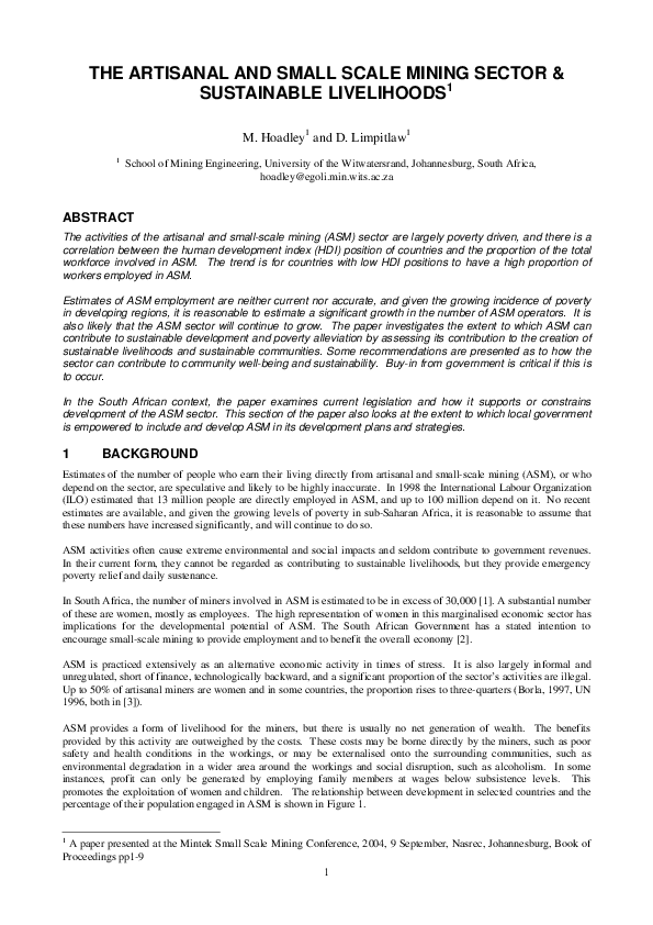 (PDF) THE ARTISANAL AND SMALL SCALE MINING SECTOR & SUSTAINABLE ...