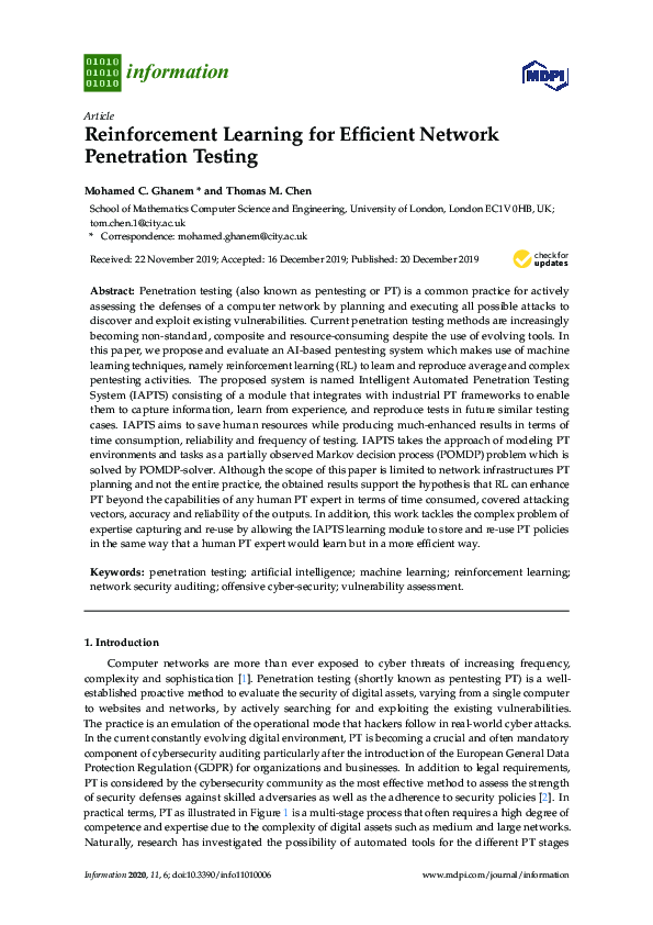 (PDF) Reinforcement Learning for Efficient Network Penetration Testing