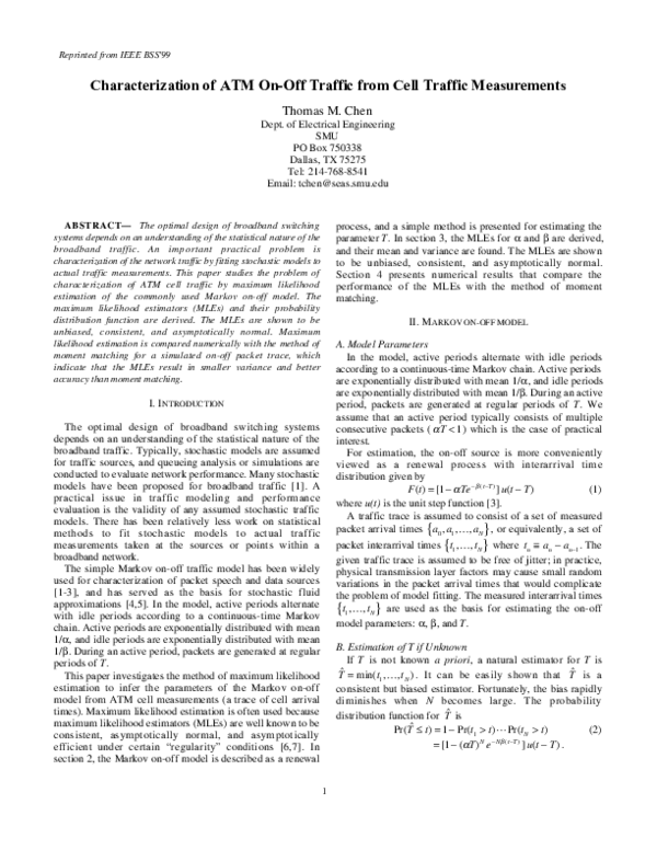(PDF) Characterization of ATM on-off traffic from cell traffic measurements