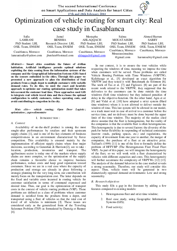 (PDF) Optimization of Vehicle Routing for Smart City: Real Case Study ...