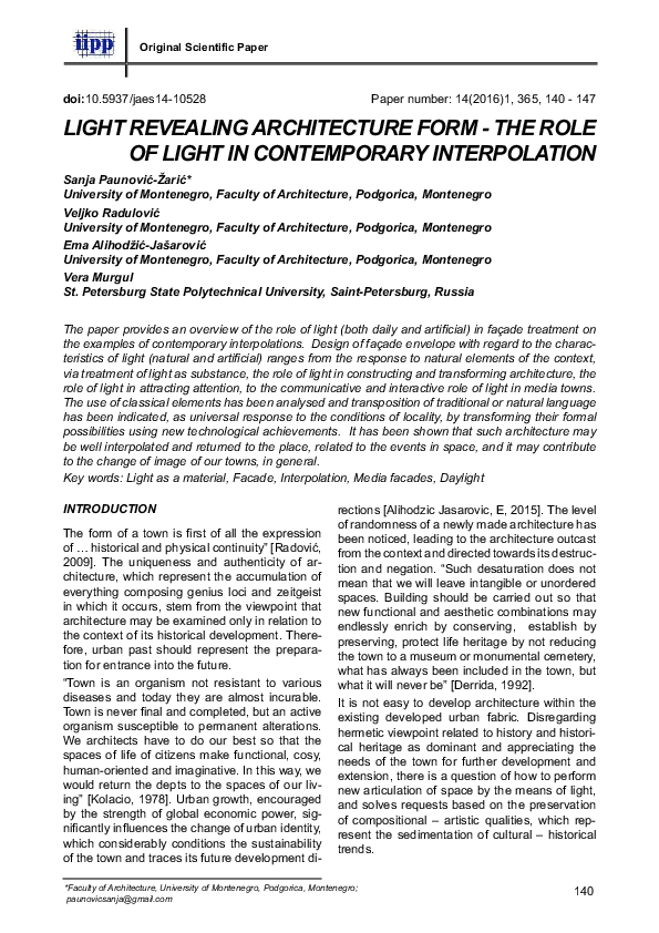 (PDF) Light revealing architecture form: The role of light in ...