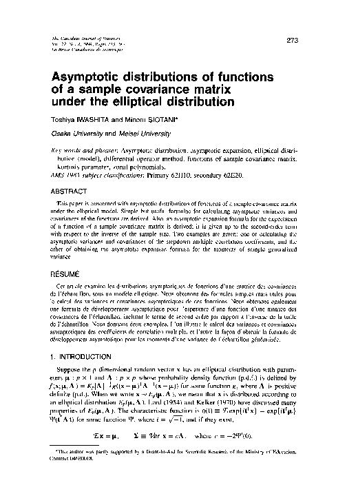 (PDF) Asymptotic distributions of functions of a sample covariance ...