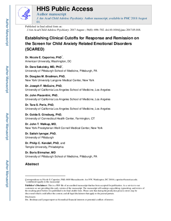 (PDF) Establishing Clinical Cutoffs for Response and Remission on the ...