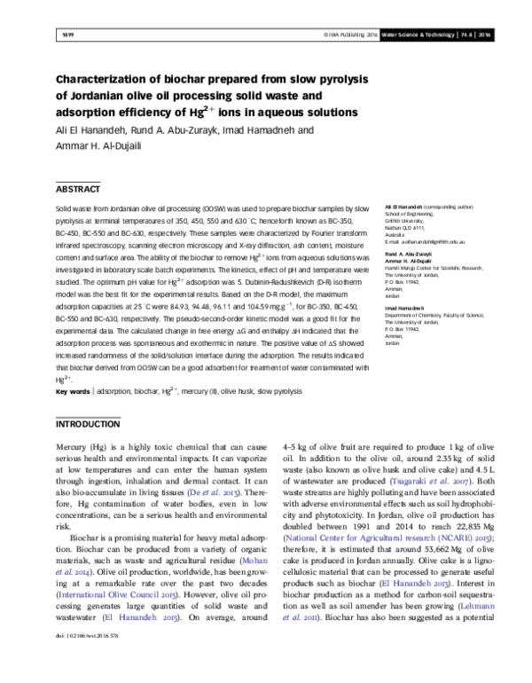 (PDF) Characterization of biochar prepared from slow pyrolysis of ...