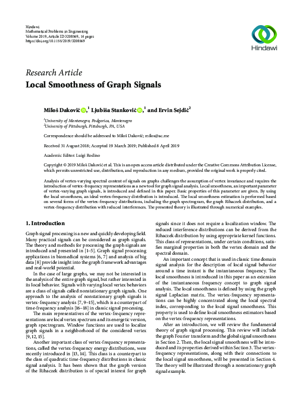 (PDF) Local Smoothness of Graph Signals