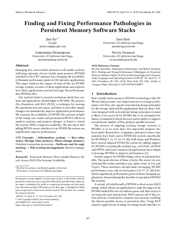 (PDF) Finding and Fixing Performance Pathologies in Persistent Memory ...