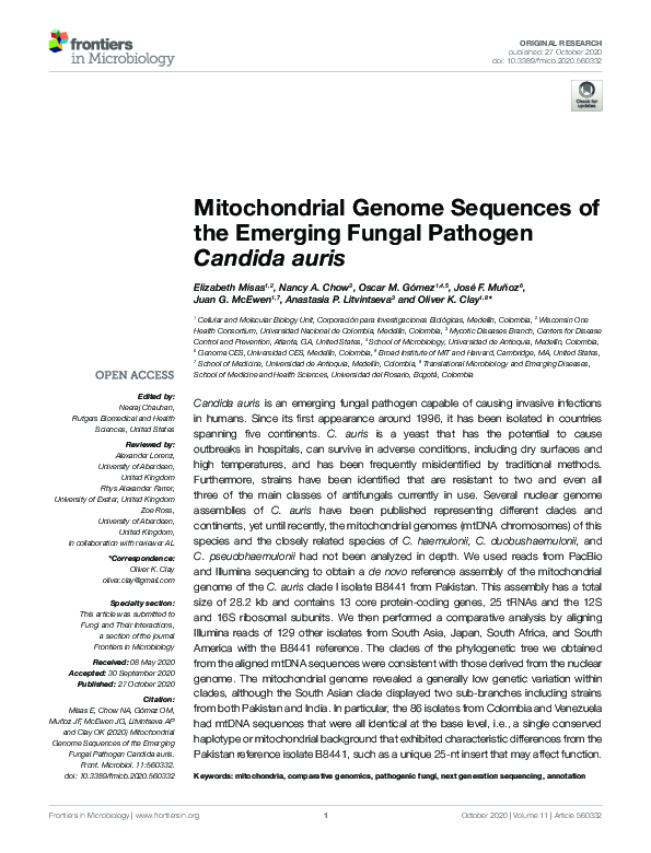(PDF) Mitochondrial Genome Sequences of the Emerging Fungal Pathogen ...