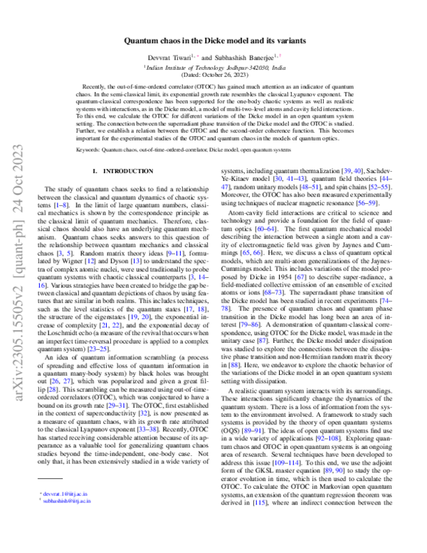 (PDF) Quantum chaos in the Dicke model and its variants