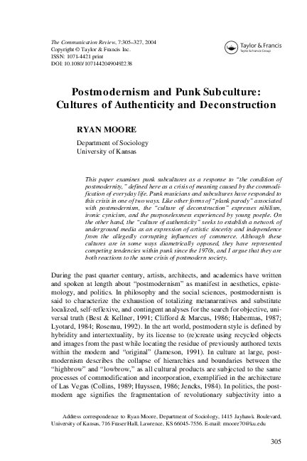 (PDF) Postmodernism and Punk Subculture: Cultures of Authenticity and ...