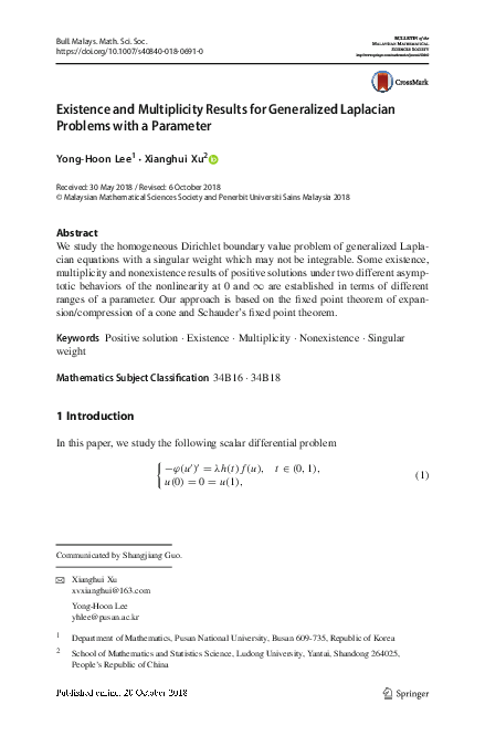 (PDF) Existence and multiplicity results for generalized logistic equations