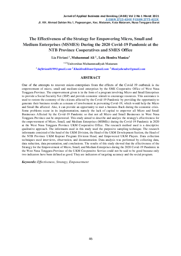 (PDF) The Effectiveness of the Strategy for Empowering Micro, Small and ...