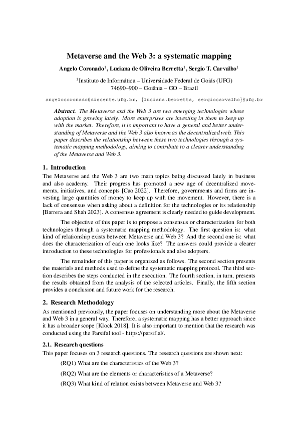 (PDF) Metaverse and the Web 3: a systematic mapping