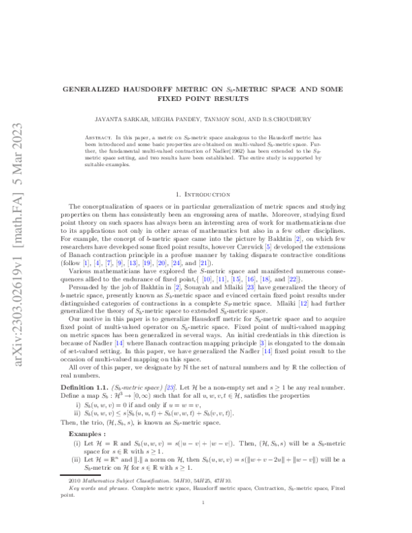 (PDF) Generalized Hausdorff metric on $S_{b}$-metric space and some ...