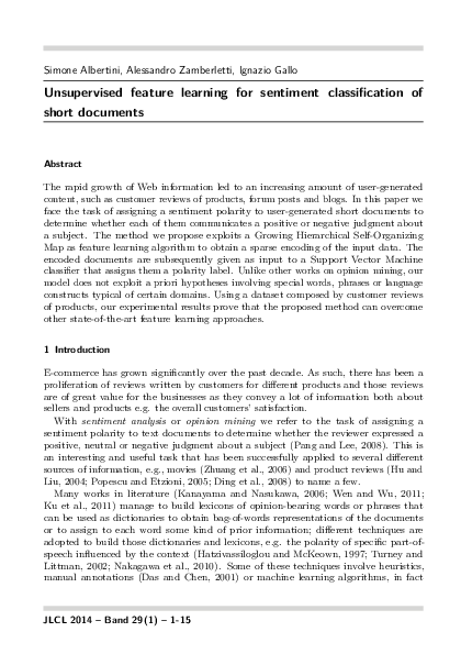 (PDF) Unsupervised feature learning for sentiment classification of ...
