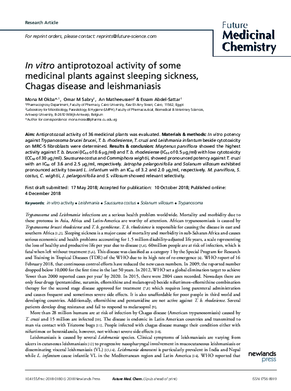 (PDF) In vitro antiprotozoal activity of some medicinal plants ...